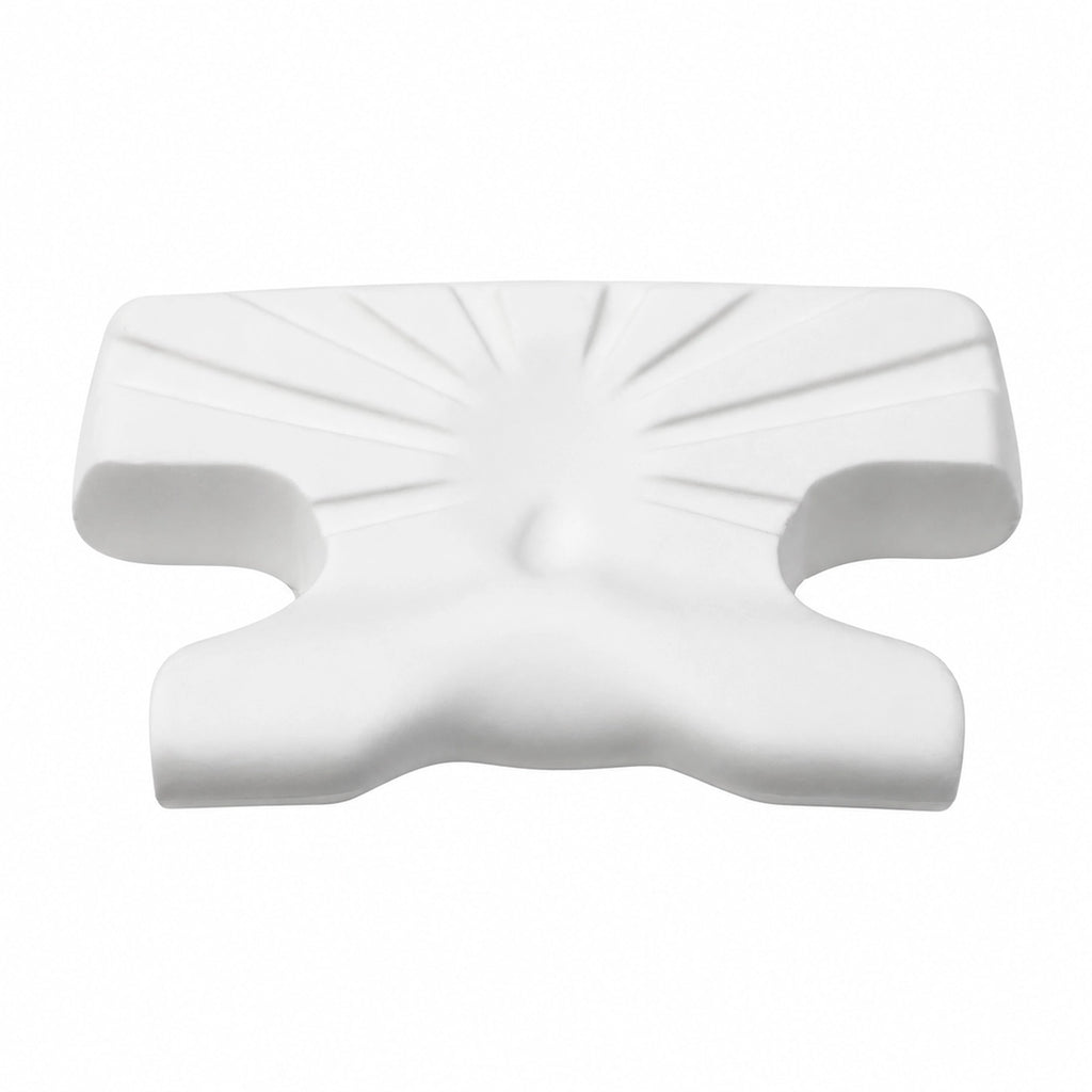 Advanced CPAP pillow showing the C-shaped side cut-outs that give a CPAP mask clearance