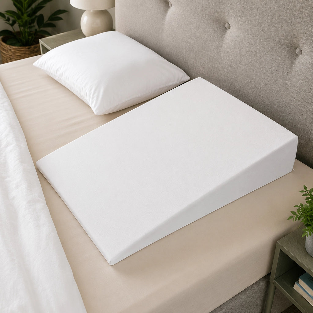 Memory foam bed wedge providing gentle elevation in bed